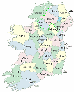 Map of Ireland, Eire map,Republic of Ireland & 6 counties map